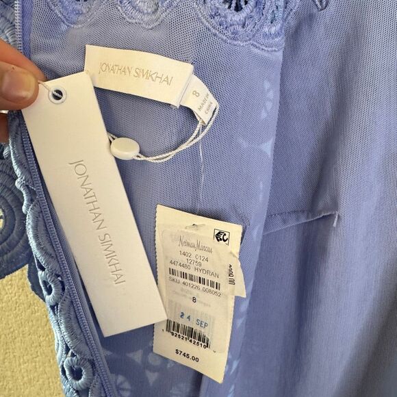 NWT Jonathan Simkhai Mercy Circle Lace Dress Womens Size 8 Blue Hydrangea Mini - Picture 12 of 14
